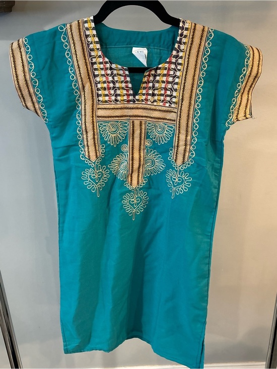 S.TH Other - S.TH Egyptian Turquoise Embroidered Tunic Dress or kaftan-style with Bib size 4